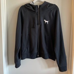 Pink Brand, Black Zip-up Hoodie with White Stripe Down Arms